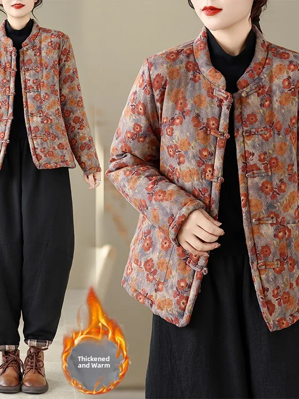 

Корейский японский бренд, хлопковая куртка свободного кроя, зимняя верхняя одежда Thiened, универсальная женская длинная све с принтом в китайском стиле...