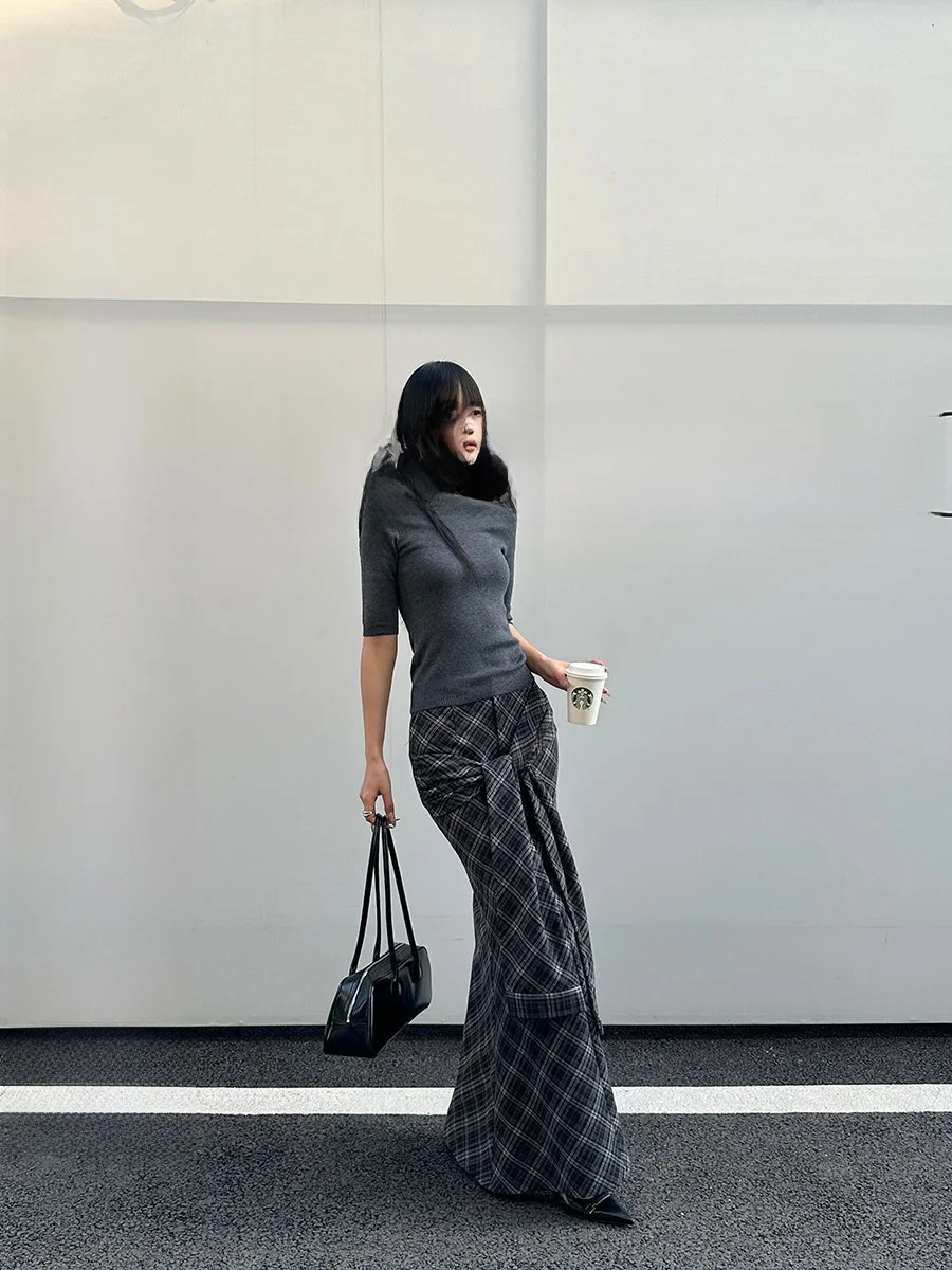 

Женская юбка Venuii Bla с белым клетчатым узором, с поясом, завышенной талией, фасона «рыбий хвост», весенняя мода, ретро, Dr Ciwalk