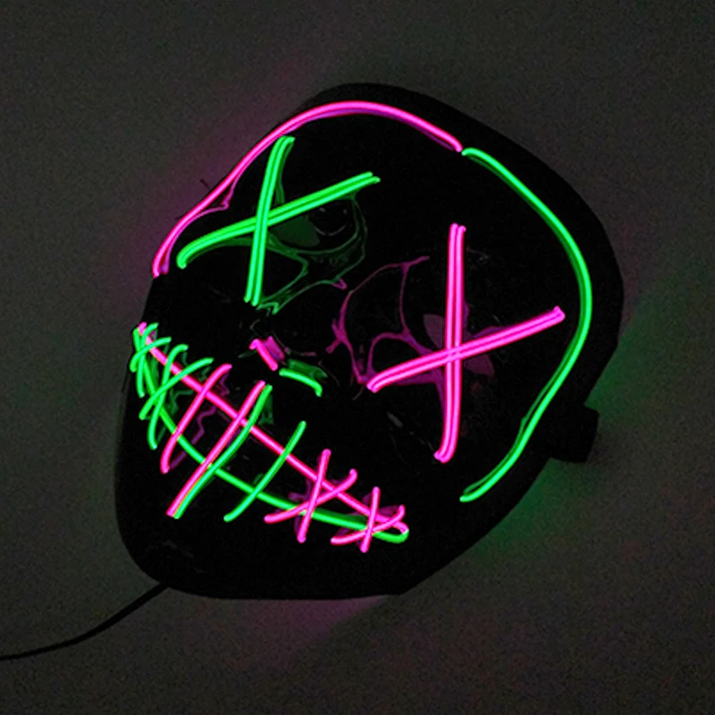 Wireless Fluoresce Mixed Colors Light Up Purge Mask Cosplay Luminous Face Mask Glow In The Dark Disguise Mask Adult Kids Costume