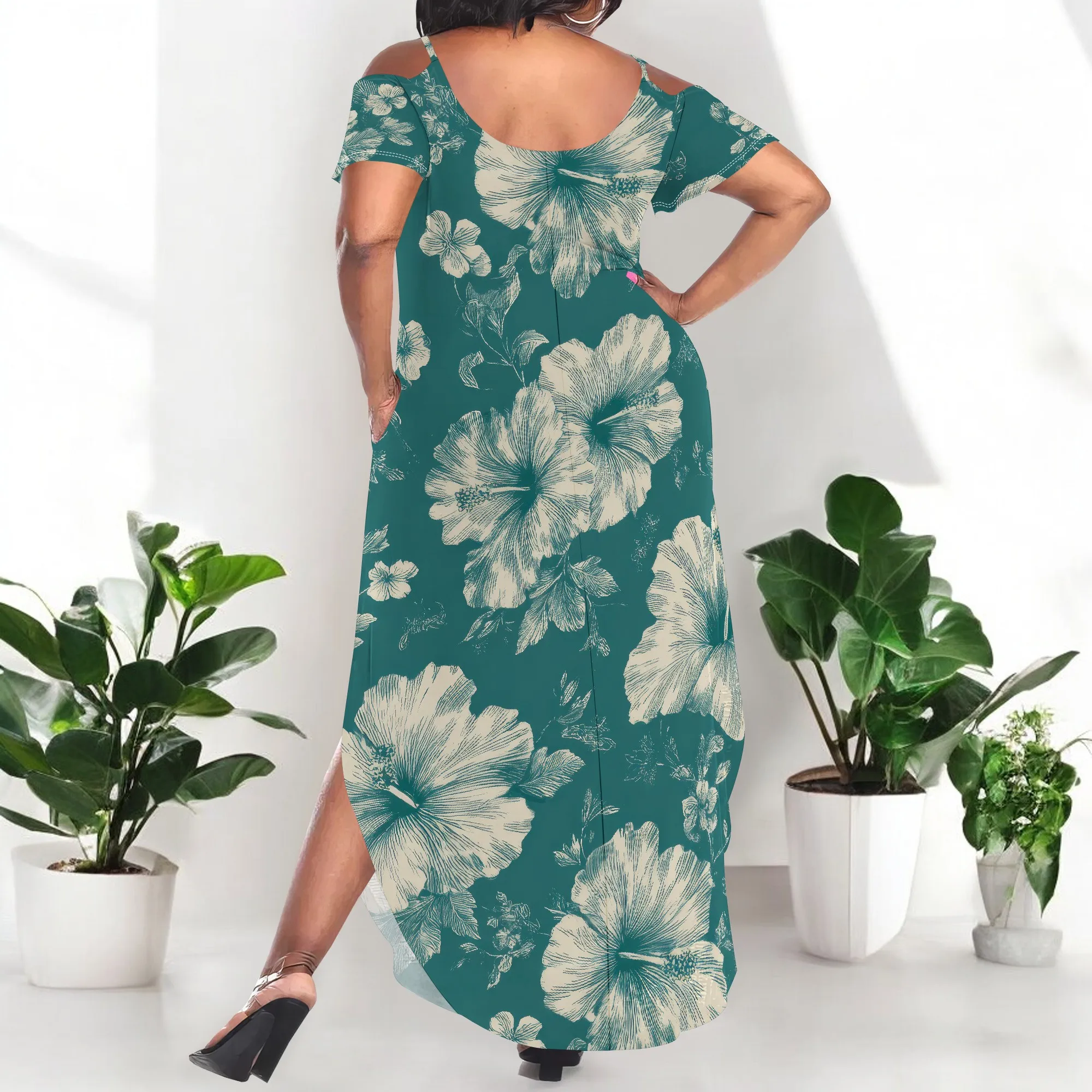 Abiti lunghi maxi estivi da donna 2025 con spalla fredda e tasca