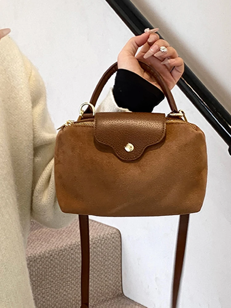 Contrast Color Suede Leather Crossbody Bags for Women Fashion Versatile Lady Out Small Handbags and Purse - view 5