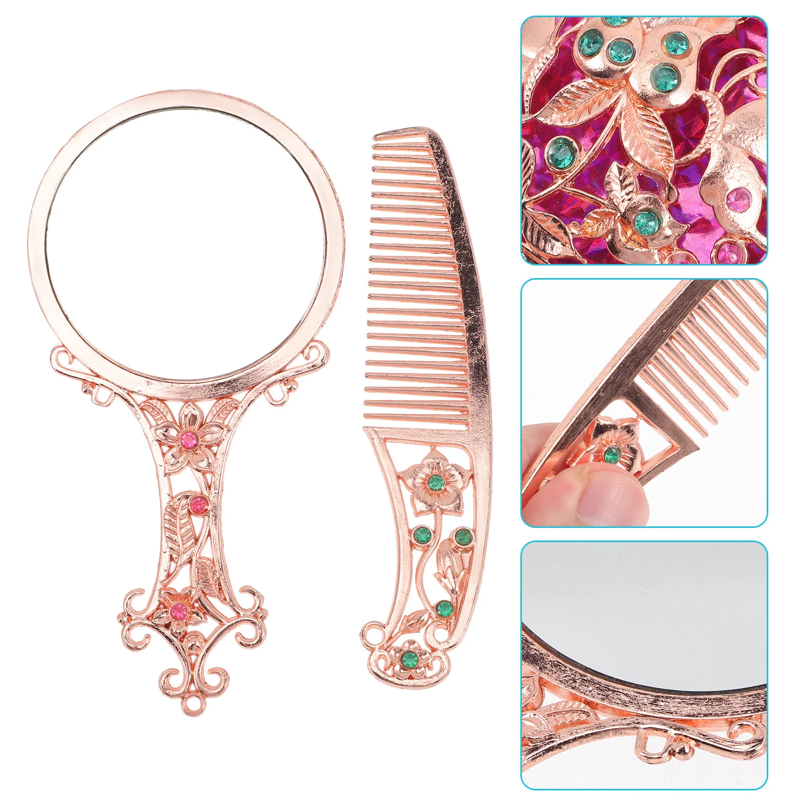 Vintage Mirror and Comb Set Handheld Decorative for Women Girls Teens Lightweight Portable for Any Occasion