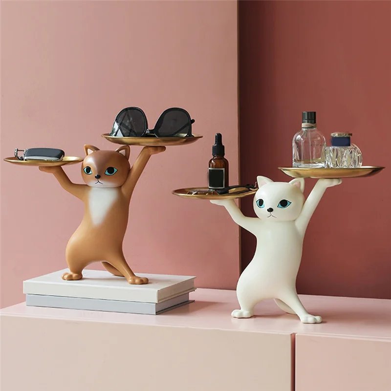 ABXF-Cat-поднос для декора, смоляный поднос для декора кошек для конфет, ювелирных изделий, серег, колец, брелок для ключей, отлично подходит для прихожей, домашнего декора Dura