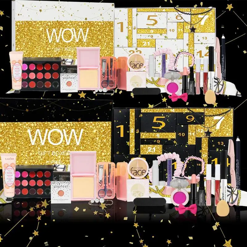 24 Days Beauty Advent Calendar Makeup Set 24pcs Christmas Countdown Calendar Make Up Lip Gloss Lipstick Eye Shadow Cosmetic