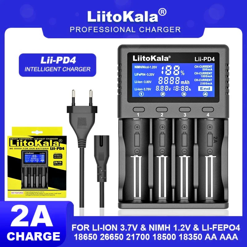 LiitoKala Lii-PD4 Lii-PD2 Lii-500 18650 LCD Multifunctional Battery Charger For 3.7V 1.2V 26650 21700 14500 18350 17500 AA AAA