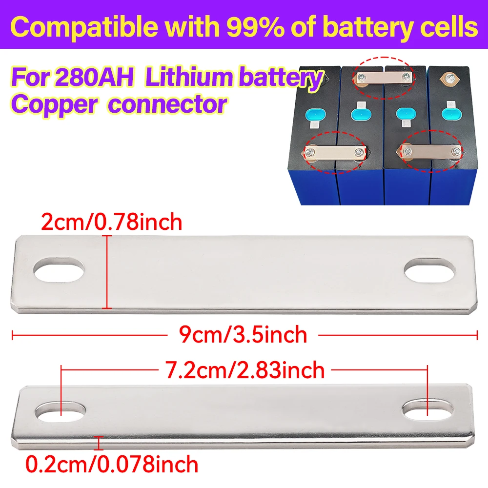 LiFePO4 Copper Busbar Copper Nickel Plating Lithium Battery Cells 280AH Connector Flat Bar Hole distance 7.2CM for M6 screw