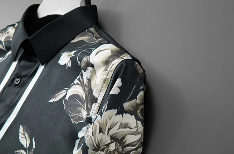 Luxury Vintage Floral Print Shirt for Men Fashion Long Sleeved Casual Shirt Versatile Business Social Dress Shirt Streetwear Top