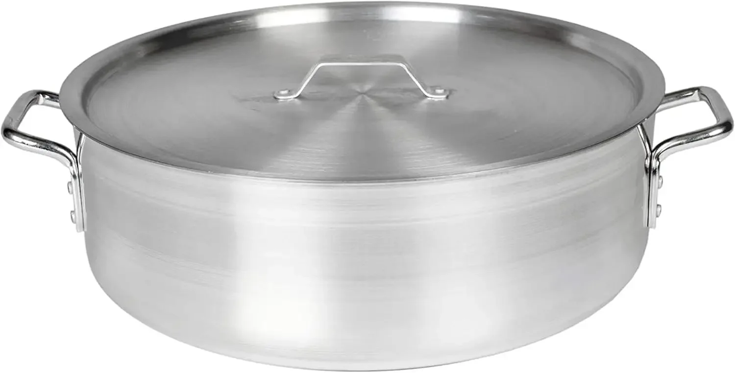 Group ALSKBP008 Brazier Pot, 40 quart capacity, with cover, 6 mm thick, extra heavy, flat bottom, aluminum, mirror-finis