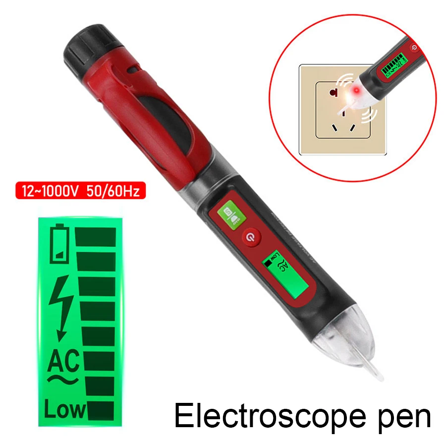 

Non-Contact Electric Pencil AC/DC Voltage Meter Backlight Sound Light Alarm Electroscope Electrician Circuit Tester Detector