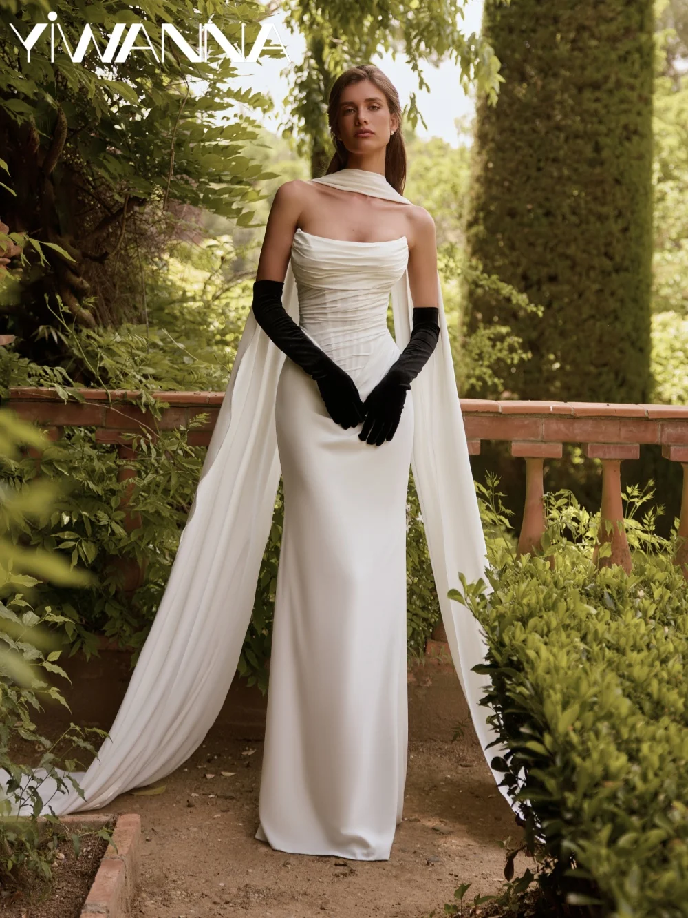 Pleated Classic Strapless Wedding Dress With Scarf Elegant Straight Floor-length Bridal Gown Customized Ivory Dresses For Bride