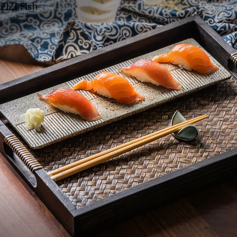 Creative Rectangular Platter Japanese Restaurant Cuisine Decorative Plate Sashimi Sushi Plate Kitchen Ceramic Dessert Tableware