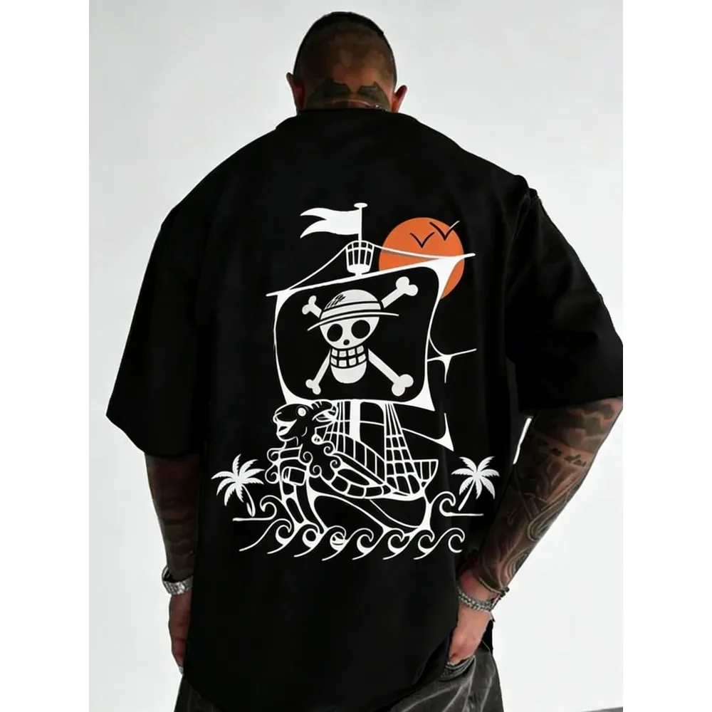 One Piece Herren- und Damen-T-Shirts, Thousand Sunny Anime-T-Shirt, Sommer, Frühling, Vintage-Kurzarm-T-Shirt für Jungen, Eltern-Kind-Outfits