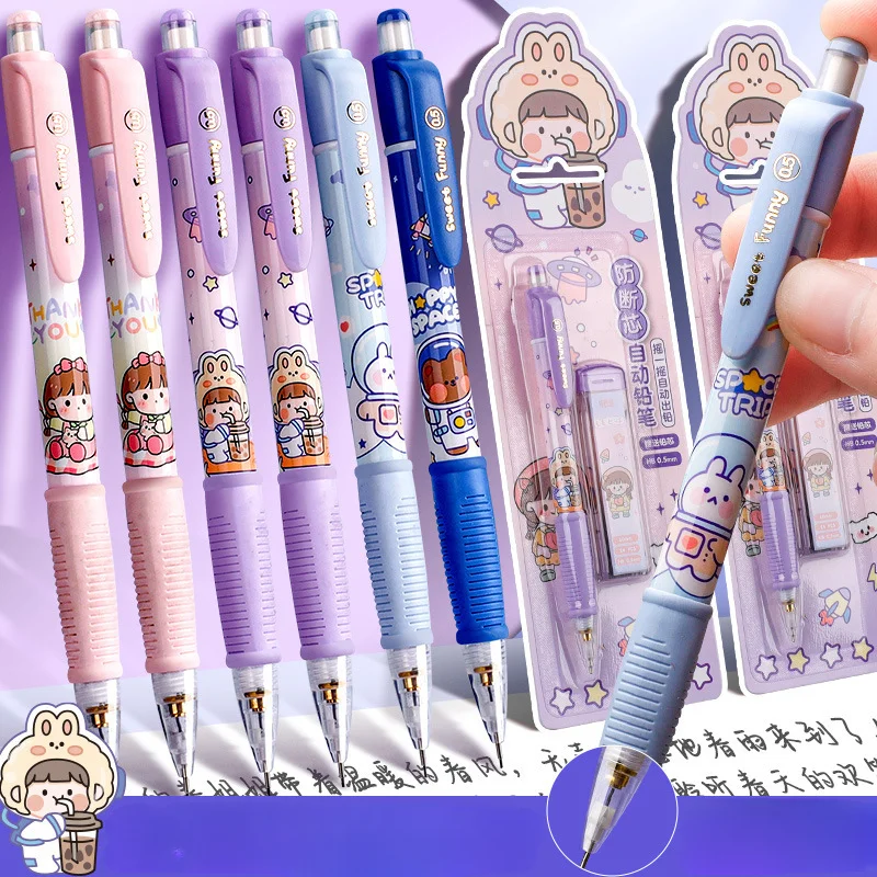 0.5mm Kawaii Cartoon Animal Kids Shake Mechanical Pencil Set with Leads Eraser Cute School Office Pencils Stationery Gift