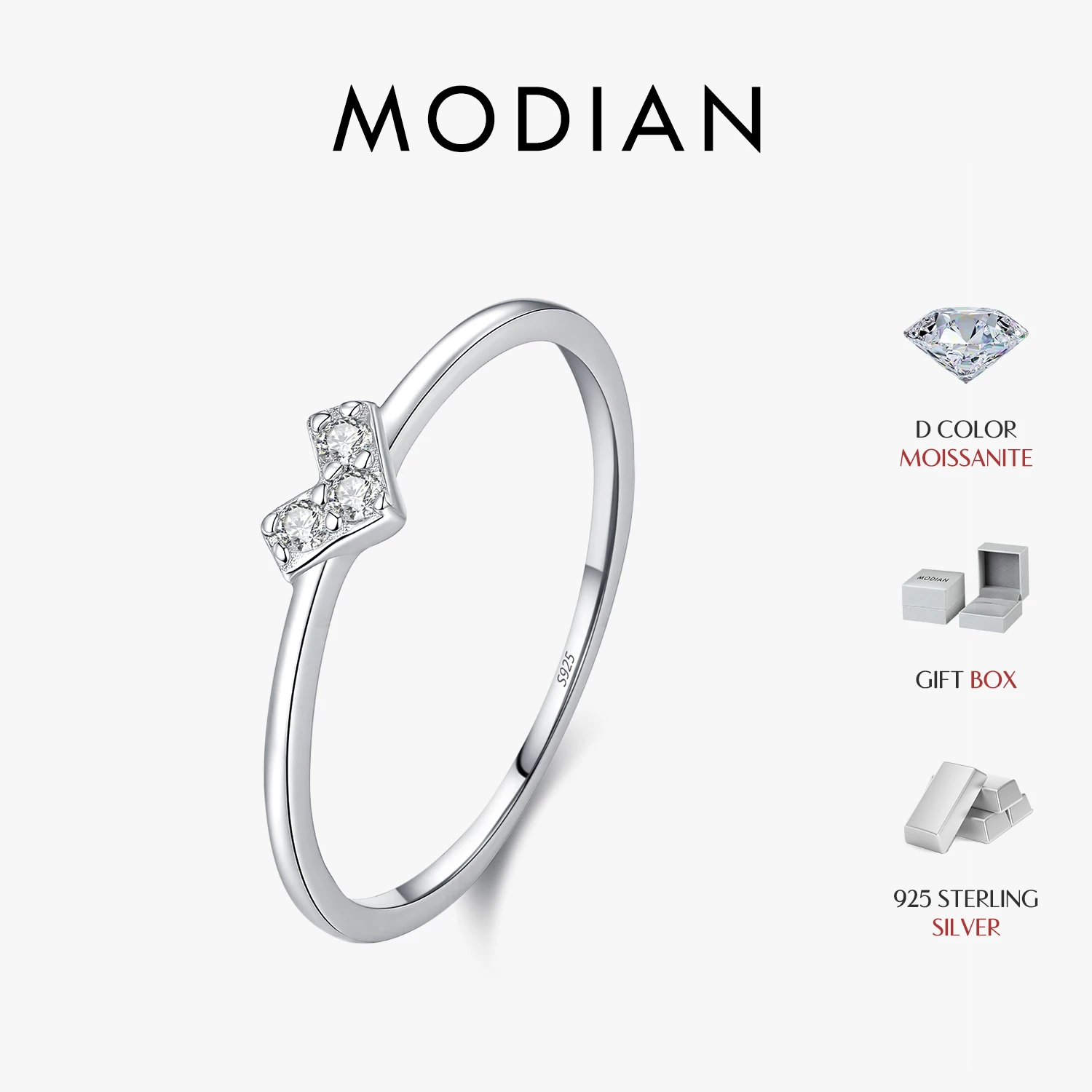 Anel empilhável MODIAN D Color Moissanite em prata esterlina 925, anel minimalista fino de promessa, joias finas para mulheres, presente.