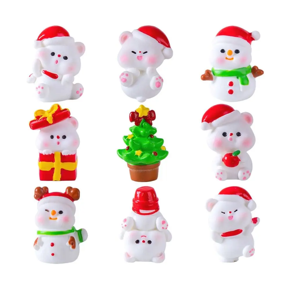 Mini Christmas Bear Figurines Resin Fairy Garden Miniature Snowman Knick-knacks Micro Landscape Bonsai Decor Cartoon Bear Statue