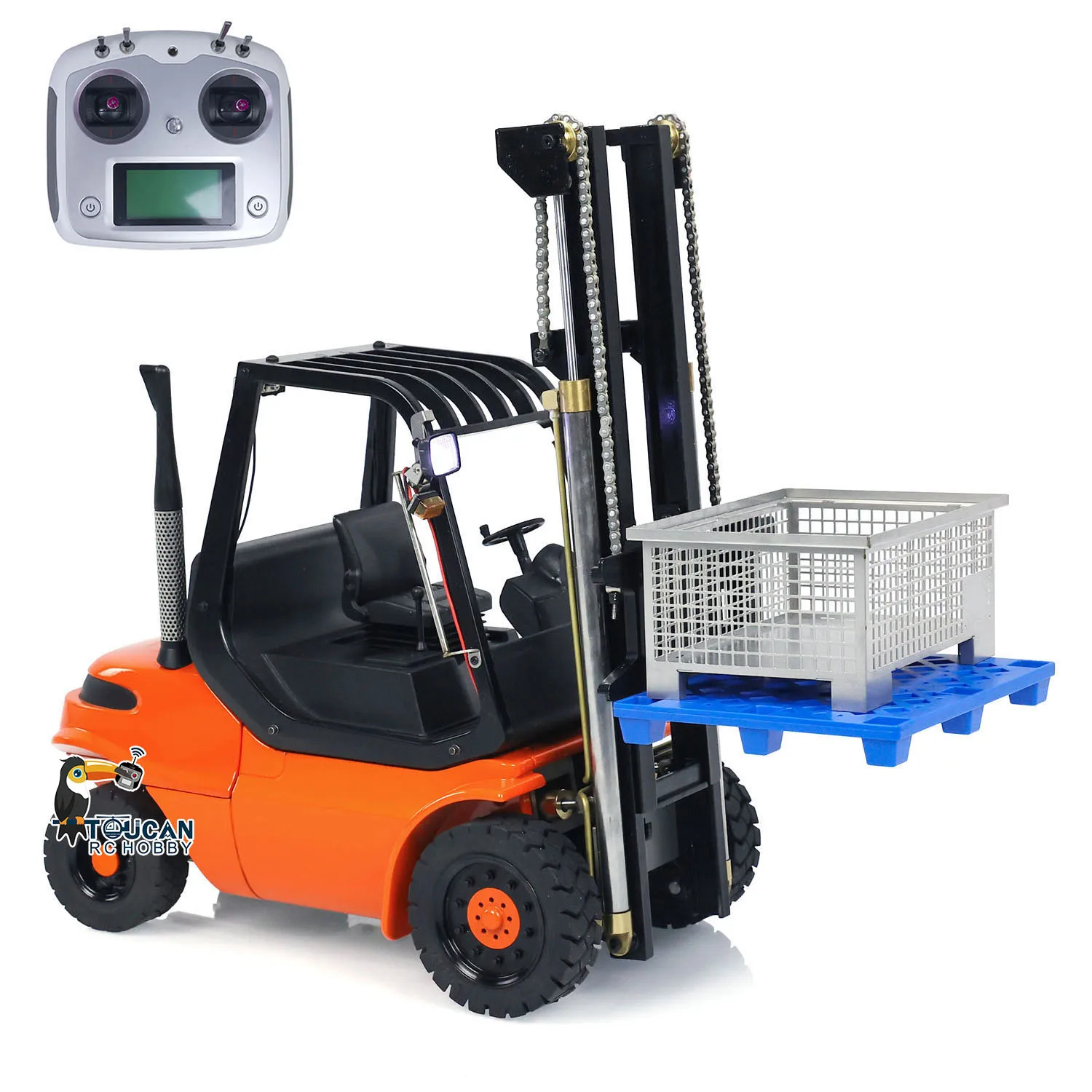 1/14 Scale RC Hydraulic Forklift Wheeled Transfer Car Model 40DA3 Metal Machine Construction Vehicles Light Sound Cars Toys