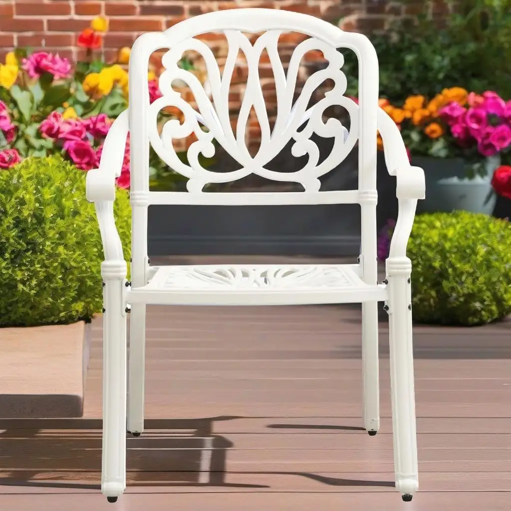 

5-Piece White Cast Aluminum Bistro Set for Outdoor Dining - Stylish Patio Furniture