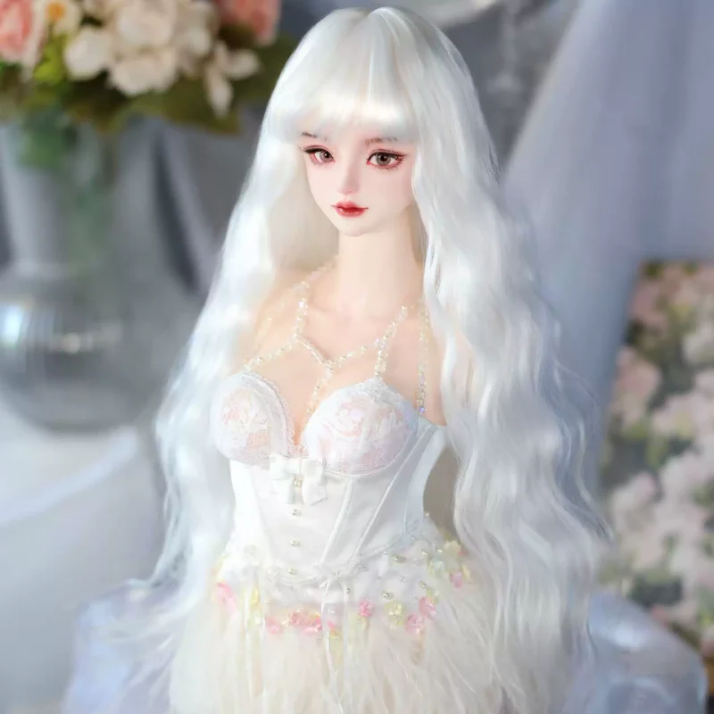 Long Water Waves Hair Wig with Bangs Soft Synthetic Fiber for Dolly Girls Lolita Princess Doll Hairpiece Cosplay Accessory