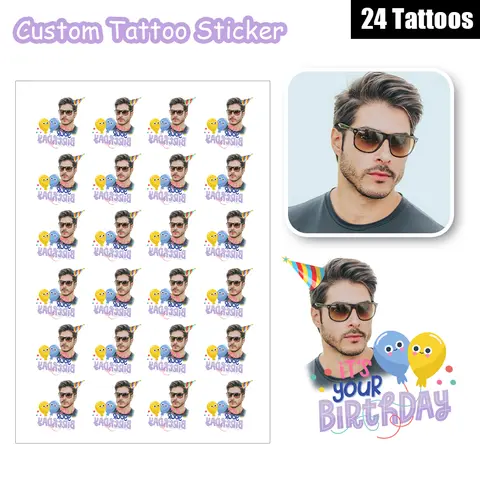 24 designer Grattis på födelsedagen Anpassad Personlig Vattentät Tillfällig Tatueringsklistermärke, Ansiktsdesign Med Födelsedagshatt Tårtstjärna 8 best sales specialanpassad tatuering - №4