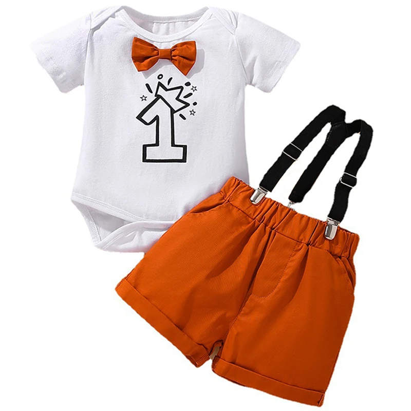 

2Piece Summer Baby Boy Outfit Set Korean Cartoon Cute Print Short Sleeve Newborn Jumpsuit Bodysuit+Shorts Toddler Clothes BC1766