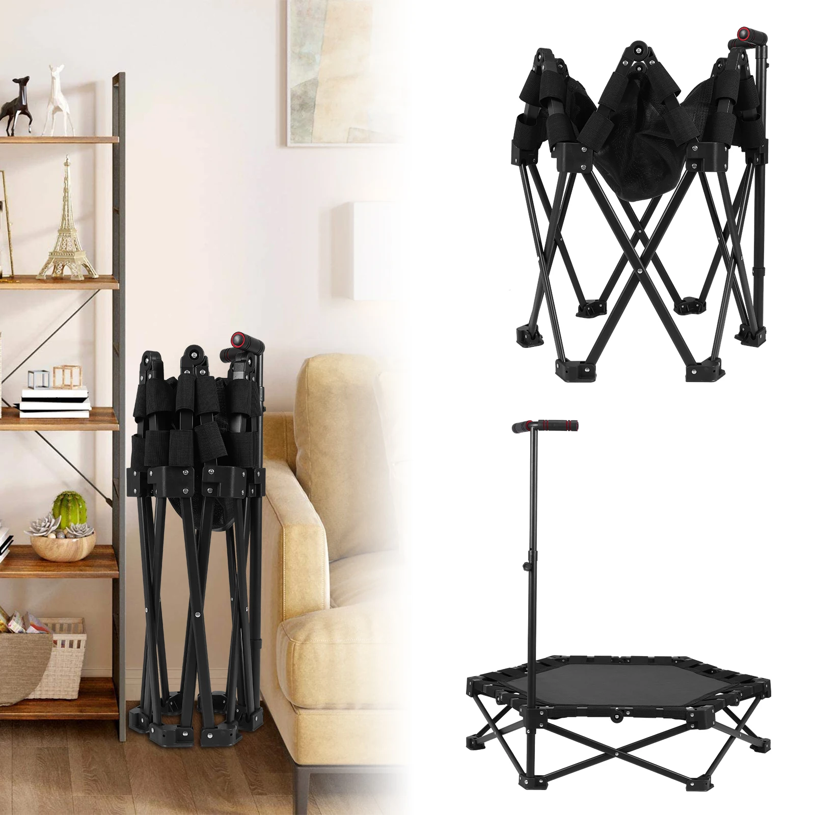 

Foldable Mini Trampoline with Handle Hexagonal Jumping Bed 225kg Max Load Thickened Bounce Bed Indoor & Outdoor Workout