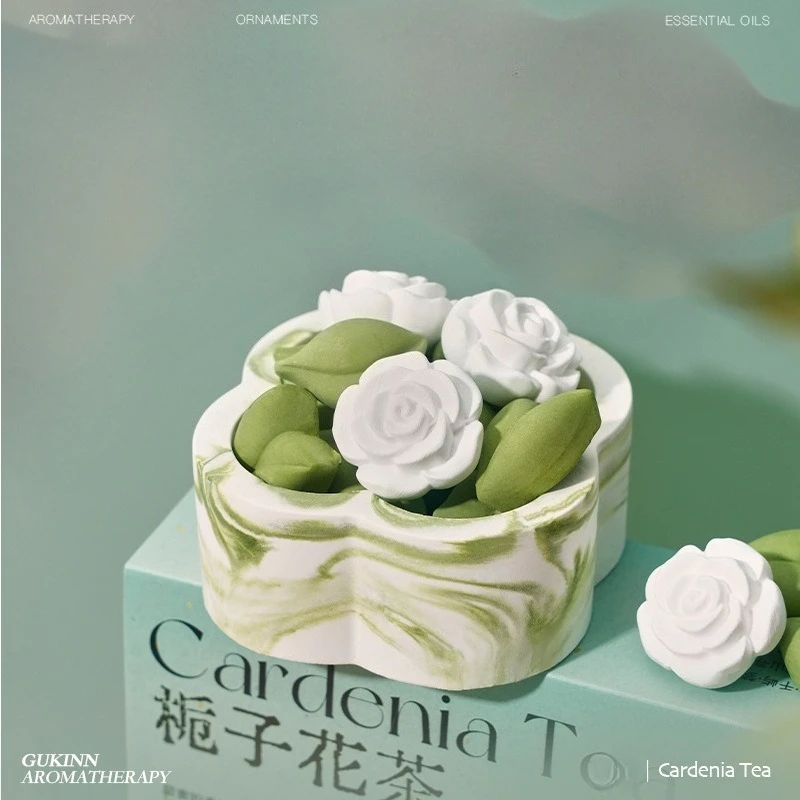 

Matarile Gardenia Shaped Aromatherapy Ornament Exquisite Aromatherapy Set Gift Box Aromatherapy Diffusers Decorative Stone