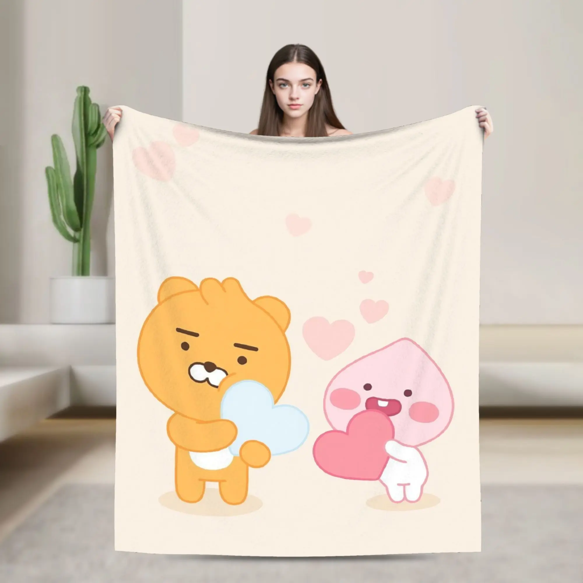 K-Kakaos Friends الكرتون الدببة ريان و Apeach رمي بطانية للأريكة غامض بطانية قطيفة متعددة الحجم المفرش لجميع المواسم