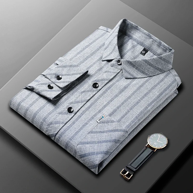 New Men\'s Business Casual Long Sleeved Printed Shirt with Wrinkle Resistance No Ironing Comfortable All Season Versatile Top