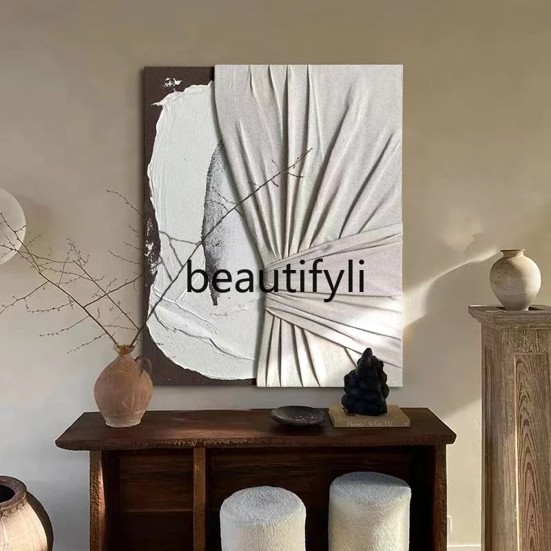 

Hand painted oil painting wabi-sabi wind texture living room decorative painting entrance abstract hanging painting