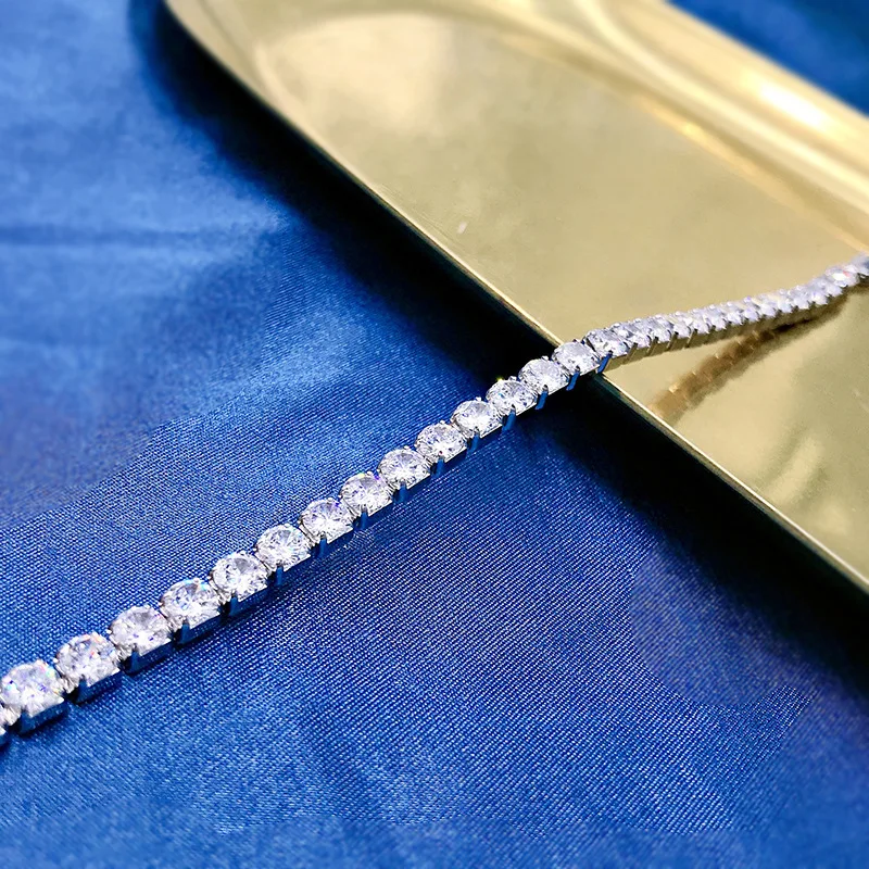 Luxury 18K Solid Platinum PT950 certifid new high carbon diamond full diamond bracelet real diamond 4*4mm row diamond bracelet
