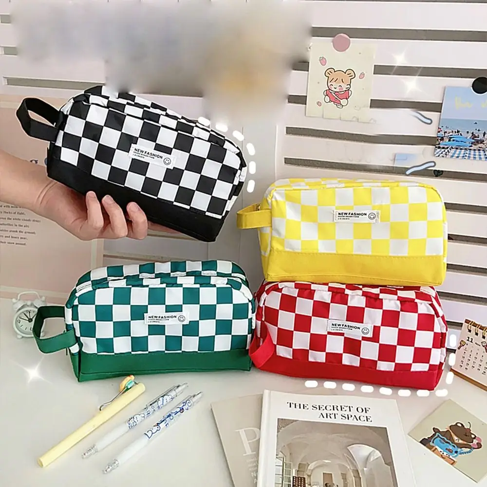 

Style Large Capacity School Supplies Stationery Cosmetics Storage Pencil Pouch Plaid Pencil Bag Desktop Organizer Pencil Case