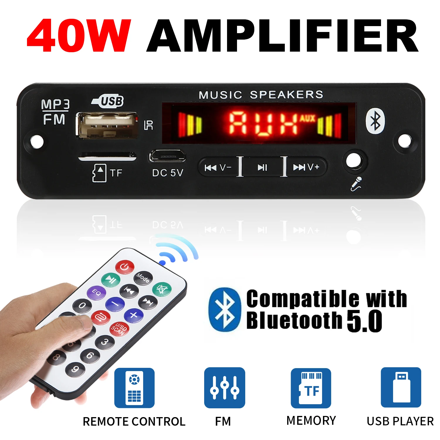 160W 앰프 블루투스 MP3 WMA APE 디코더 보드, 핸즈프리 자동차 오디오 마이크, USB TF FM 라디오, DIY Mp3 음악 플레이어, 12V 80W