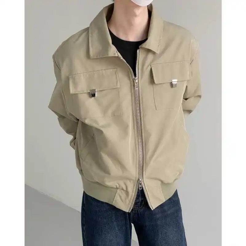 New Korean retro chic solid color high-end jacket men's spring and autumn design niche couple style Harajuku work jacket y2k top