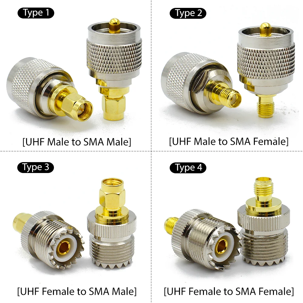 UHF-SMA SMA Female male To UHF Male PL259 SO239 Connector RF Coax Coaxial Adapter Wire Terminals Fast Delivery Brass Copper