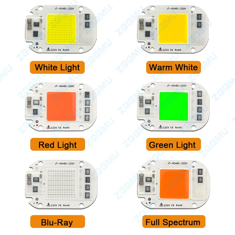 AC110V 220V 20W 30W 50W Driver-Free Red, Blue And Green Full Band Pink COB Surface Light Source 220V High Voltage LED Lamp Beads