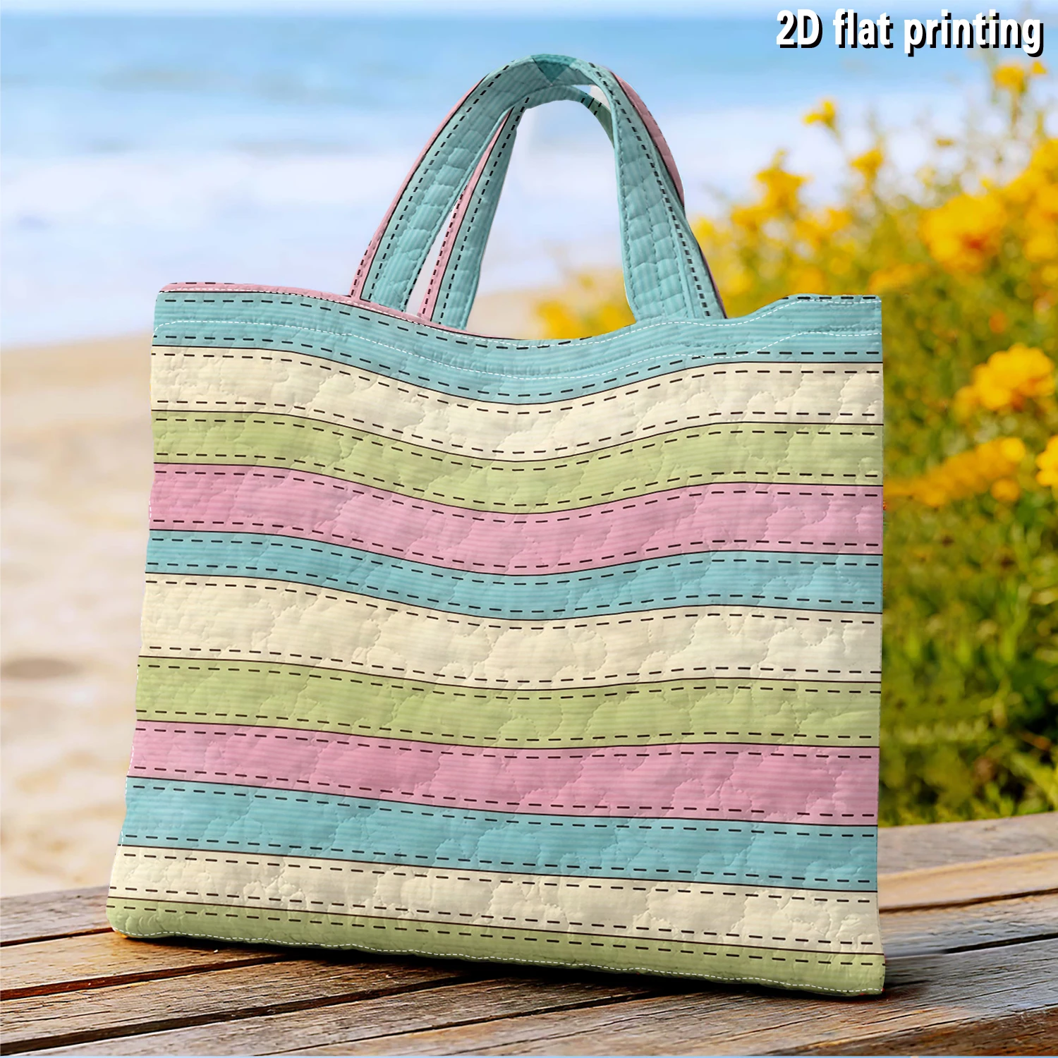 Pastel Dash Stripe Women canvas shoulder bag Dual-Side Printed Tote Bag shopping bag Fashionable and fun gift handbag