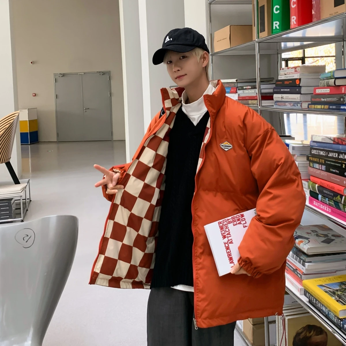 

ex Двусторонняя одежда Thiened Cotton Jaet Winter Oversize Plaid Bread Sle Повседневная верхняя одежда Stand Fit Long Sve...