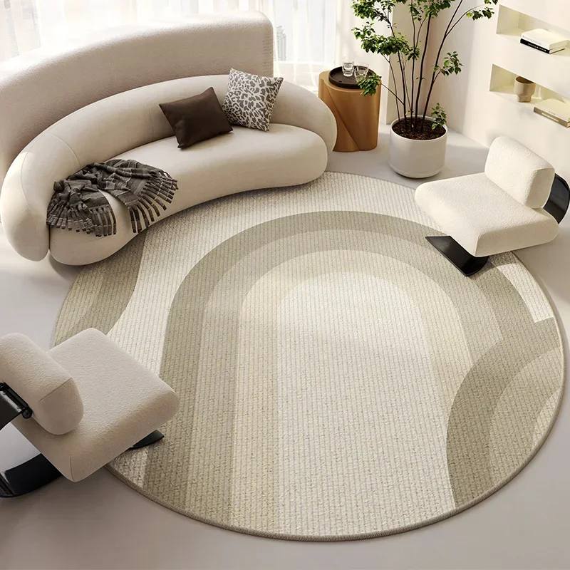 Modern Cream Round Rug, Light Luxury Large Area Carpet for Living Room or Bedroom, Non-Slip Simple Floor Mat for Whole House
