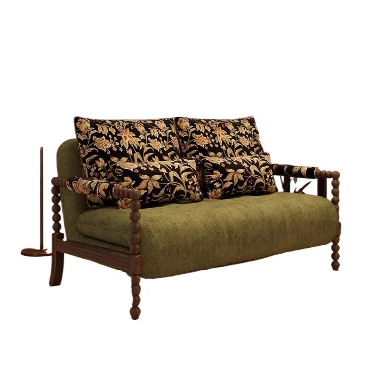 

French retro sofa bed, solid wood folding dual-purpose small apartment living room multi-function antique Internet