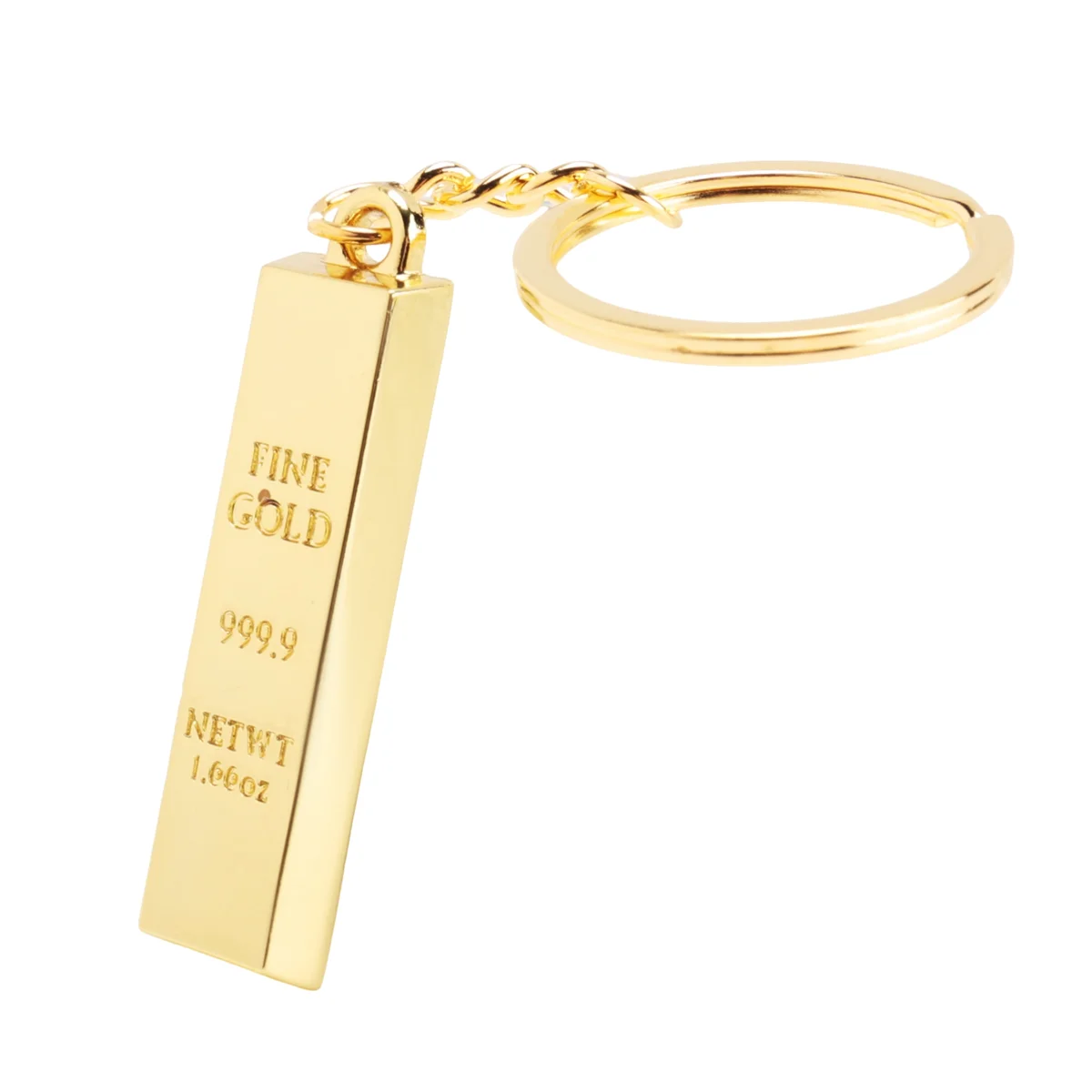 Faux 9999 Miniature Gold Tone Bar Pendant Key Chain Ring