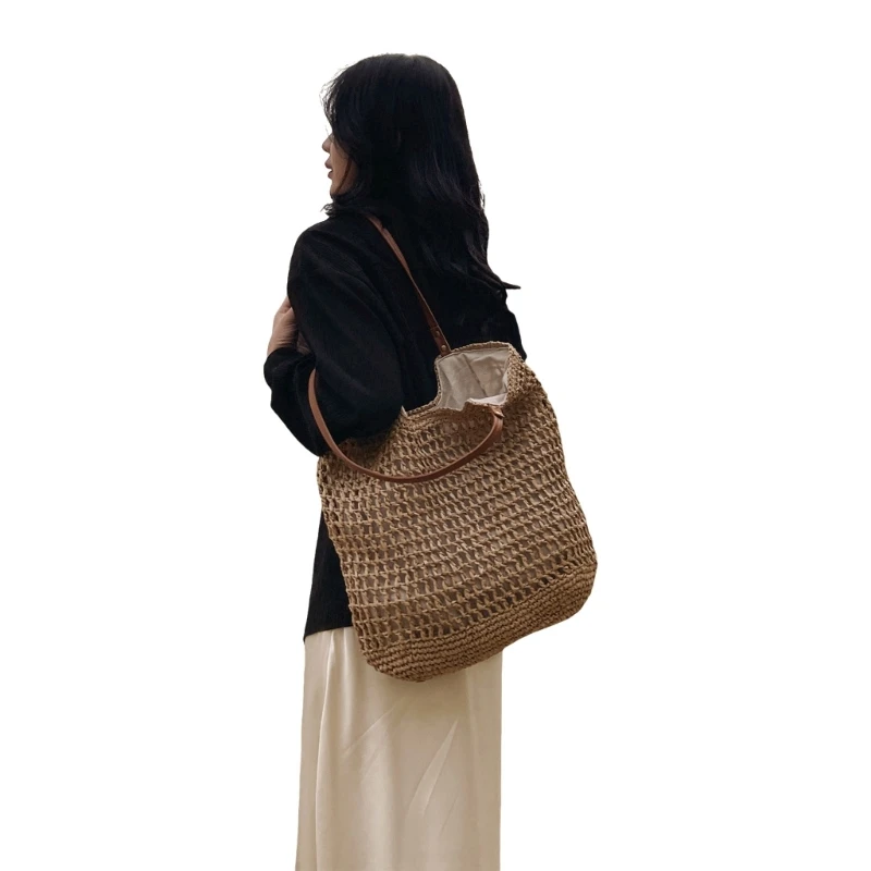 Women Straw Hobo Bag Fashion Beach Bag Large Capacity Handbag Purse Hollows Out Shoulder Bag Girls Weaving Vacation Bag