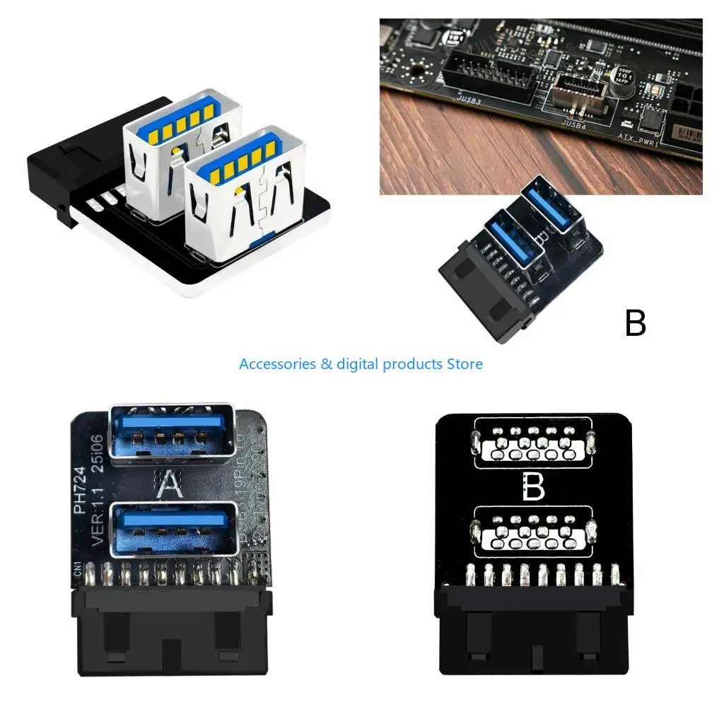 77JD Double Port USB3.0 Adapter Ensuring Reliable 19 pin to Type A Conversion and Seamlessly Devices Expansion
