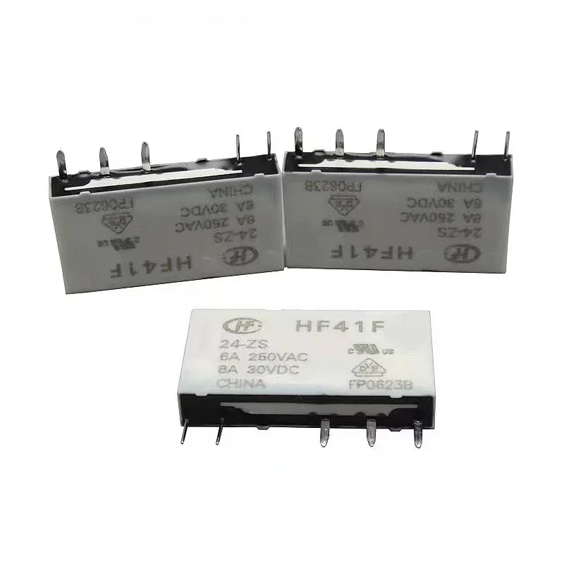 10Pcs New HF relay HF41F-5-ZS HF41F-12-ZS HF41F-24-ZS HF41F 5V 12V 24V ZS Ultra thin power relay 5 Pin 6A 41F-1Z-C2-1 relay base