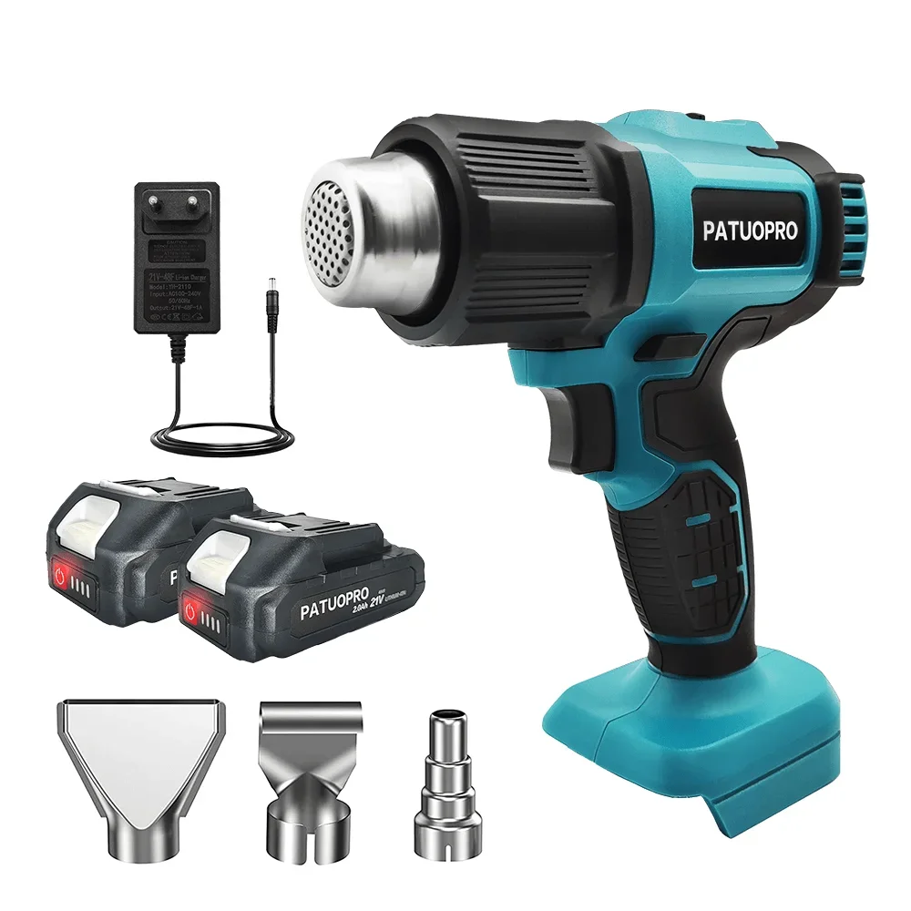 PATUOPRO Cordless Electric Heat Gun 250°C To 500°C Adjustable Hot Air Gun Handheld Heating Power Tool For Makita 18V Battery