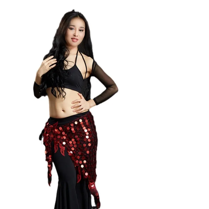 Belly Dance Cymbal Triangle Shawl Mermaid Hip Scarf Waist Chain Performance Costume Set