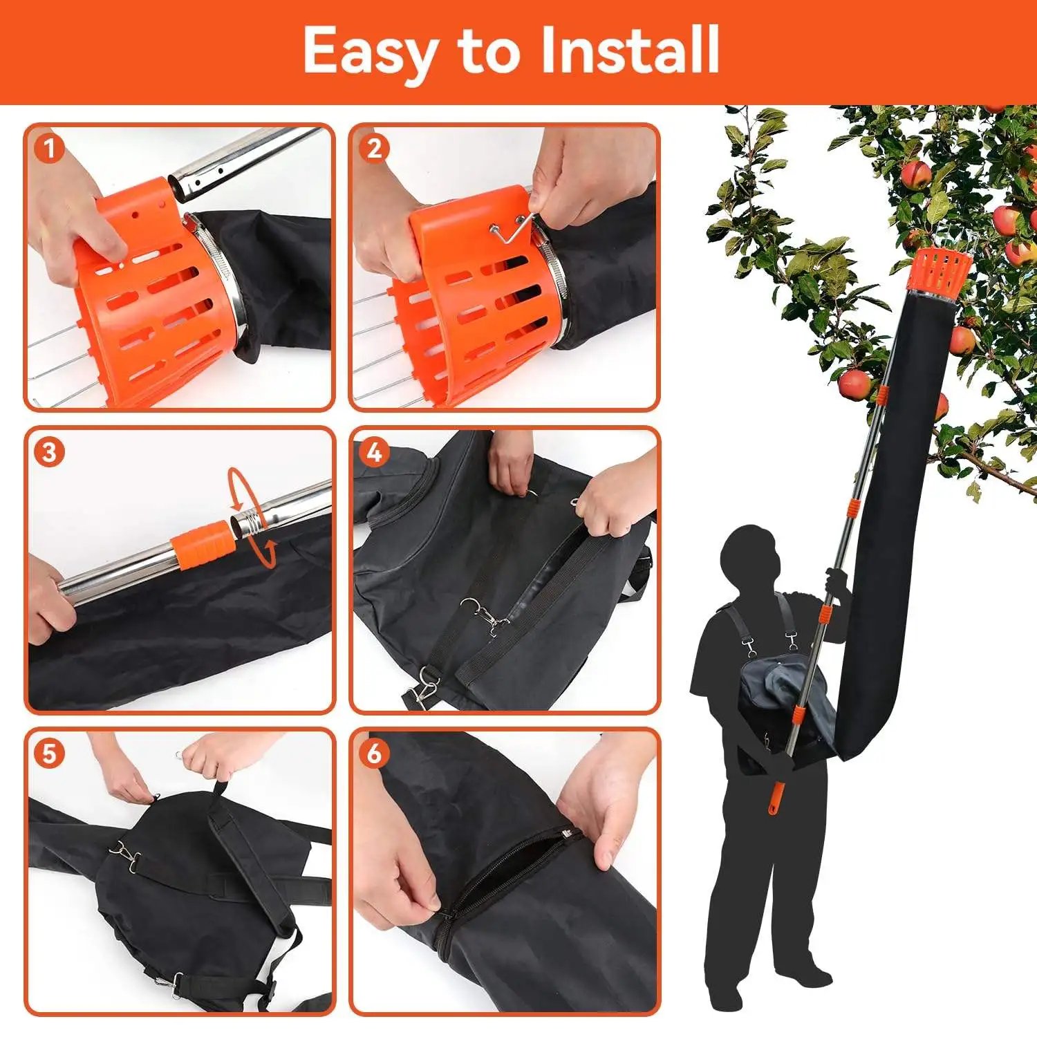 Hot（2026）13Ft Motorized Adjustable Segmented Telescopic Fruit Picker Pole Collection Bag 1-Year Warranty-Professional Orchard Ha