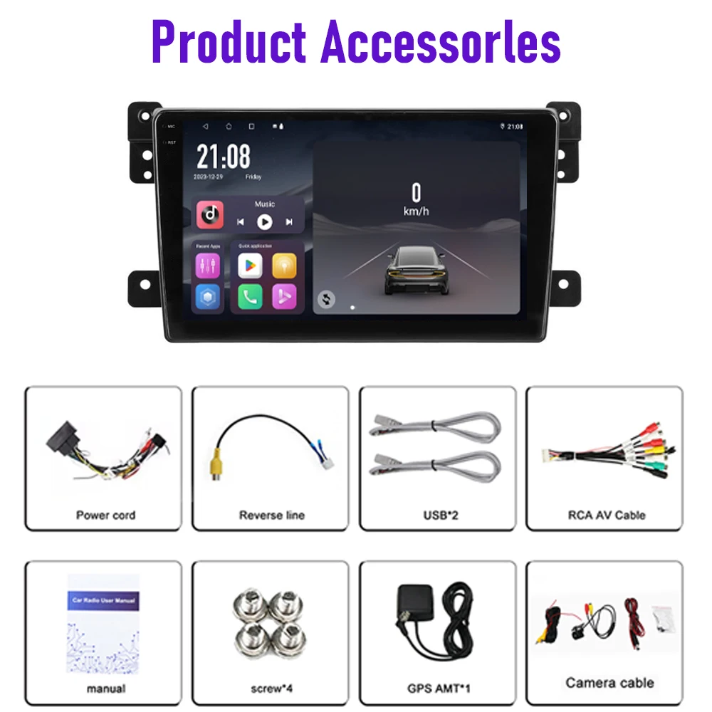 9 ''لسوزوكي جراند فيتارا 2005-2015 راديو السيارة لتحديد المواقع الوسائط المتعددة Carplay أندرويد 15 الملاحة اللاسلكية كاميرا ذكية 4 + 64 جيجابايت