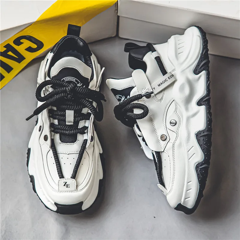 Shoes for Men Fashion Leather Thick Sole Sneaker Leisure Sports Running Men Shoes Outdoor Hiking Climbing Shoe Zapatillas Hombre