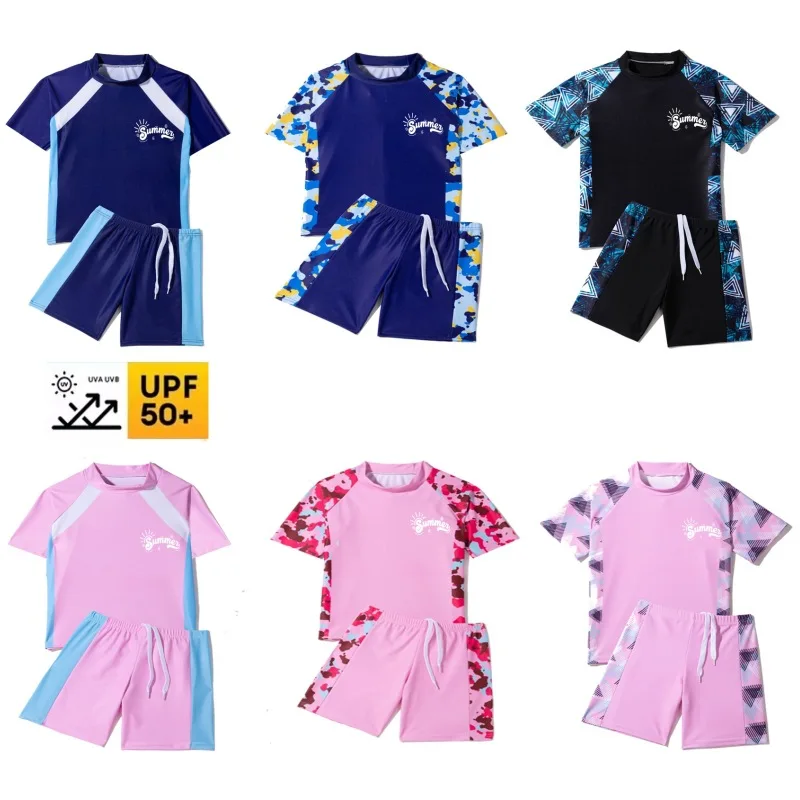 Trajes de baño divididos para niños, bonitos trajes de baño de verano para niños y niñas, traje de baño de manga corta, traje de baño de secado rápido