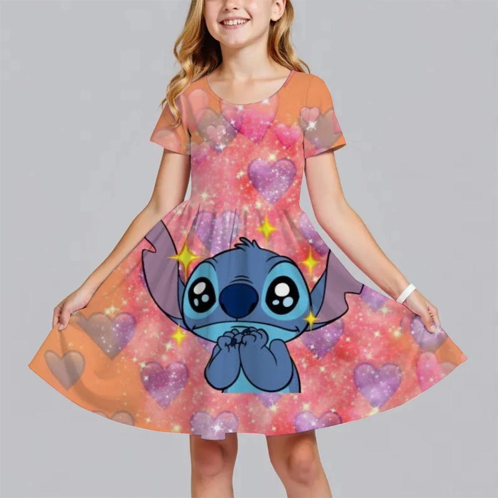 クリスマスプリントドレス漫画星空ベビーステッチ女の子スカートカジュアル通気性女の子半袖ドレス子供服